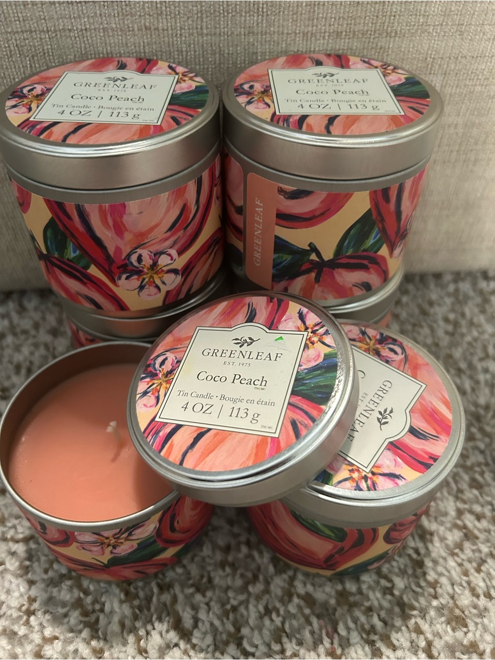 Coco Peach Tin Candle - Peach Scented 4 oz